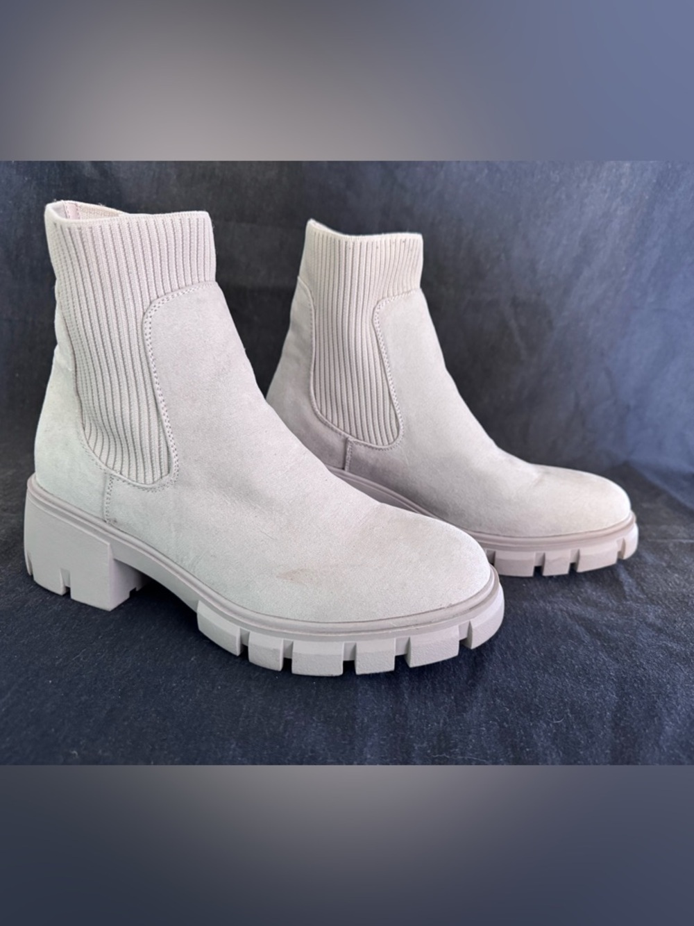 Sincerely Jules Women’s Chunky Platform Asheville Sock Ankle Boots Beige Size 10